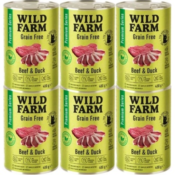 WILD FARM Premium Grain Free Beef and Duck 6x400g - беззърнена храна за котки