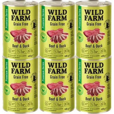 WILD FARM Premium Grain Free Beef and Duck 6x400g - беззърнена храна за котки