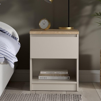 Нощно шкафче Naia с 1 чекмедже Кашмир и Jackson Hickory