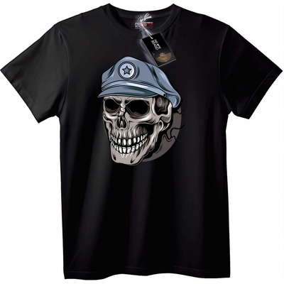NOONEBRAND Тениска с череп в военна шапка - XL, Black