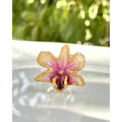 Meganflo Пръстен триизмерна орхидея - със златен варак СРЕБРО