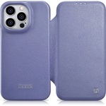 ICARER Magsafe Калъф от Естествена Кожа за iPhone 14 Pro Max, iCarer CE Wax Book Leather Case, Лилав (WMI14220716-LP)
