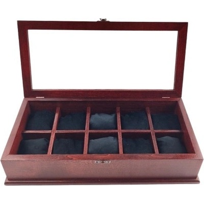 Луксозна дървена кутия за съхранение на 10 броя часовници в цвят бордо