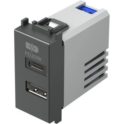 TEM Розетка 2хUSB за зареждане тип A+C Power Delivery 20W 1M, цвят Черен мат, Modul - EM69SB (EM69SB)