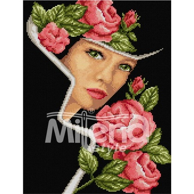 Дама с рози - гоблен със схема конци dmc 1: 4