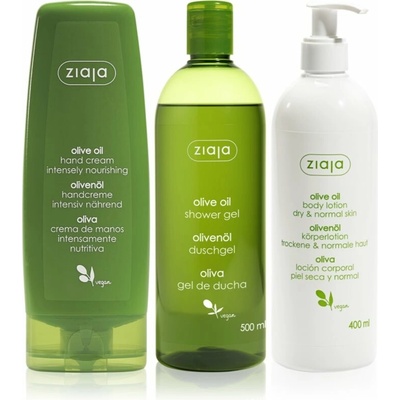 Ziaja Olive Oil sprchový gél 500 ml + Ziaja Olive Oil telové mlieko 400 ml + Ziaja Olive Oil krém na ruky a nechty 80 ml kozmetická sada