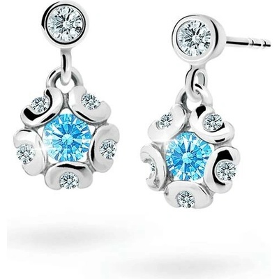 Danfil dětské náušnice kytičky C2178 z bílého zlata s kamínkem Arctic Blue zapínání balónek