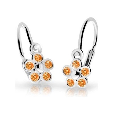 Danfil dětské náušnice kytičky C2744 z bílého zlata s kamínky Orange zapínání brizura