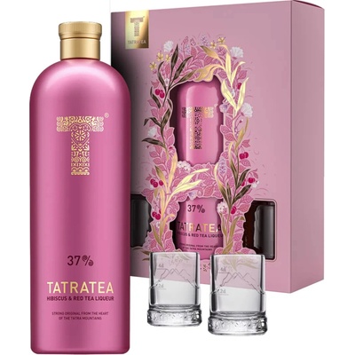 Tatratea Hibiscus & Red Tea 37% 0,7 l (darčekové balenie 2 pohare)