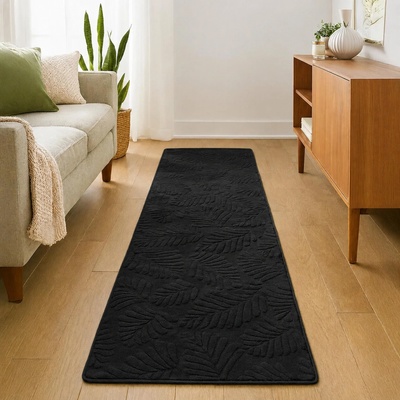 Takoy Koberec 80x300 vzor listí černý-HT-00415 | 80 x 300 cm