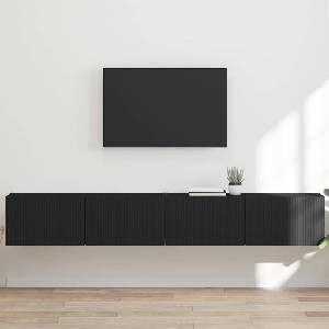 vidaXL TV стенен шкаф 2 бр. Черно Инженерна дървесина (892232)