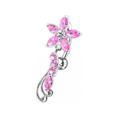 Šperky4U stříbrný piercing do pupíku kytička BP01194-P