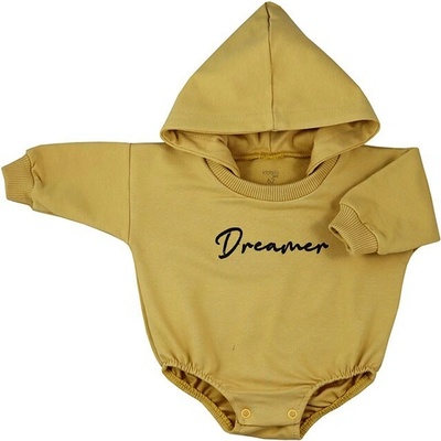 Dojčenské teplákové body baggy s kapucňou Koala Dreamer horčicová