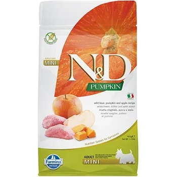 Farmina N&D Pumpkun Mini Adult Boar & Apple - храна за кучета в зряла възраст от дребни породи с глиганско, тиква и ябълка; без зърнени култури 0.800 кг