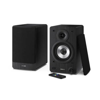 Sharp Audio Systems CP-SS30(BK), Hifi Systems BOOKSHELF SPEAKERS 60W (2 x 30W) RMS 2, Bluetooth v5.0, USB възпроизвеждане, MP3 аудио декодер, RCA L/R In, 3, 5 mm Aux-in / line-in, Цифров оптичен вход, Дървена високоговорител, Черен