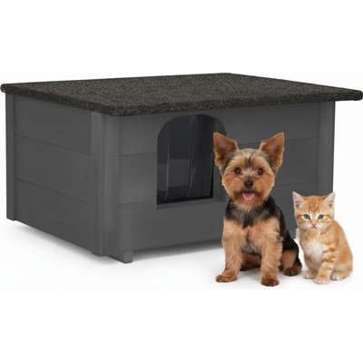 Dechland изолирана къща за кучета, котки с отварящ се плосък покрив M - сив (BP-01-M-GR)
