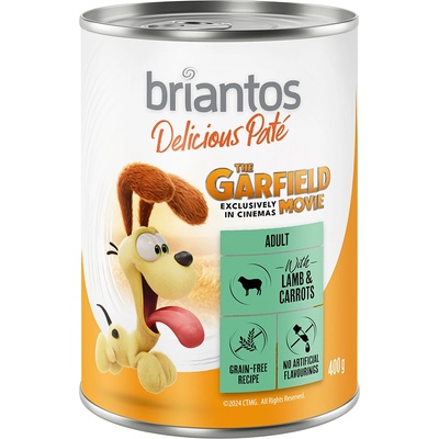 Briantos 400г The Garfield Movie Delicious Paté Briantos, консервирана храна за кучета - агнешко с моркови