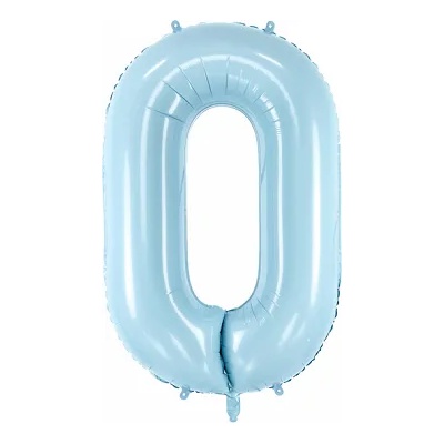 PartyDeco Балон от фолио - число 0 светлосин
