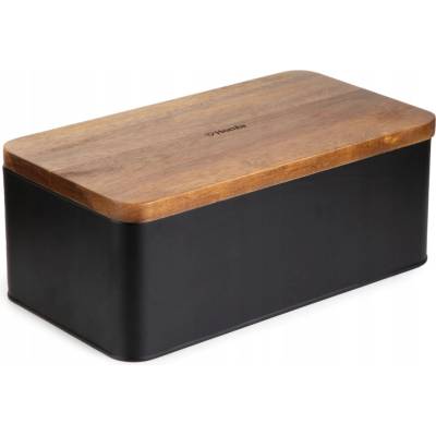 Chlebník LOMAS černý s akáciovým víkem 33x18x13 cm HOMLA