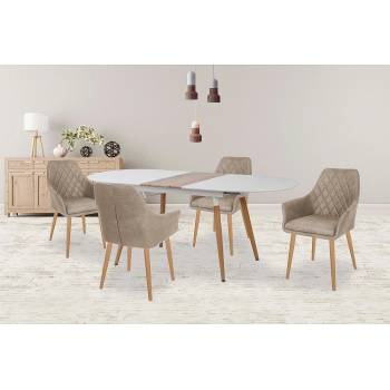 Halmar Елипсовидна разтегателна трапезна маса caliber бяло / дъб сан ремо