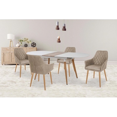 Halmar Елипсовидна разтегателна трапезна маса caliber бяло / дъб сан ремо