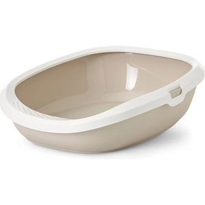 SAVIC Gizmo M - Котешка тоалетна , цвят мока кафе с бял борд - 44 х 35.5 х 12.5 см