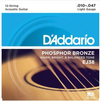 D'Addario EJ38, Струни за 12 струнна акустична китара 10-47, Phosphor Bronze (EJ38)