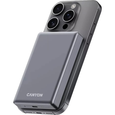 CANYON Външна батерия Canyon OnPower 510 Slim, USB-C Power Bank, 10000mAh, PD 20W, MagSafe, Dark Grey (CNS-CPB510DG)