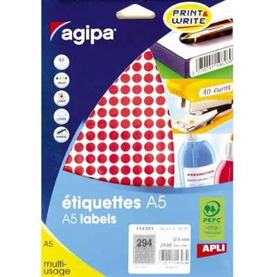 Etikety kruhové 8mm Agipa A5 červené