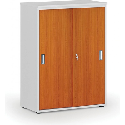 Primo Kancelárska skriňa so zasúvacími dverami WHITE, 1087 x 800 x 420 mm, biela/čerešňa