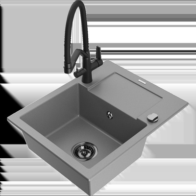 Enzo греяно кухненска мивка с 1 камера с отцедник и кухненски смесител Duo, сив - 6506-71-671701-70-B (6506-71-671701-70-B)
