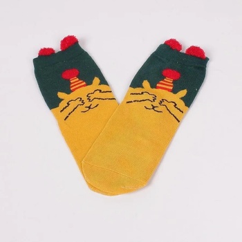 Image 1 of Детски коледни чорапи в цвят горчица и зелено с животинче