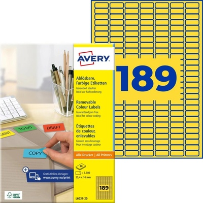 Avery Zweckform L6037-20 Barevné snímatelné etikety 25,4x10 mm 3780 ks žluté