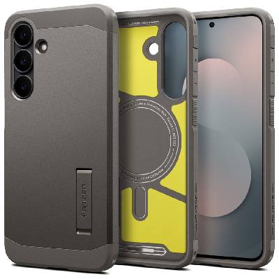 Удароустойчив, твърд кейс с MagSafe за Samsung Galaxy S25 Fe от Spigen Tough Armor Mag - Gunmetal (8800283311624)