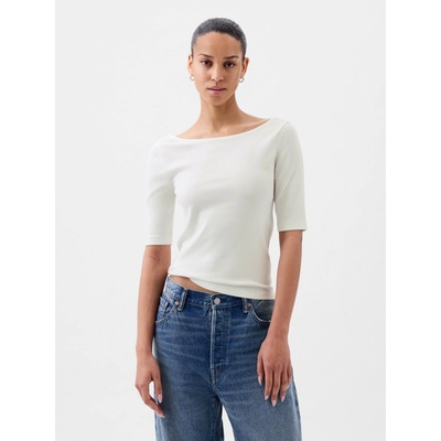 GAP tričko s lodičkovým výstřihem crop bílá