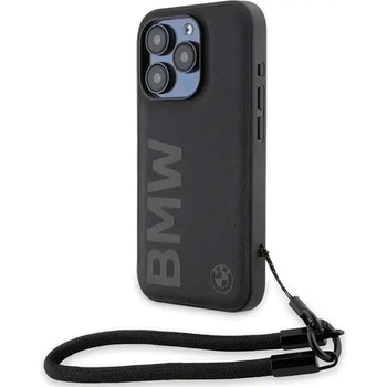 BMW Кейс BMW Signature Leather Wordmark Cord за iPhone 15 Pro Max, черен (BMW000781-0)