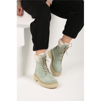 Moda Trend Дамски боти от велур - Светлозелени #320303 (320303_Светло зелено)