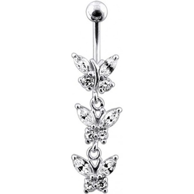 Šperky4U stříbrný piercing do pupíku s motýlky BP01122-C