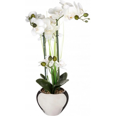 Atmosphera Umělá květina, tři orchideje s bílými květy v stříbrném květináči