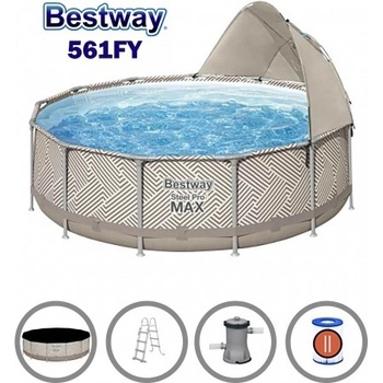 Bestway Басейн с метална конструкция и сенник, Bestway 561FY Steel Pro Max, 396x107см, с филтърна помпа, покривало и стълба (561FY Steel Pro Max)