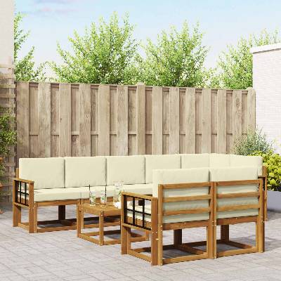 vidaXL Комплект дивани за открито 9 pcs Натурален и Крема (3366613)