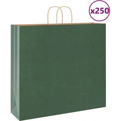 vidaXL Papírové tašky 250 ks s uchy zelené 54x15x49 cm