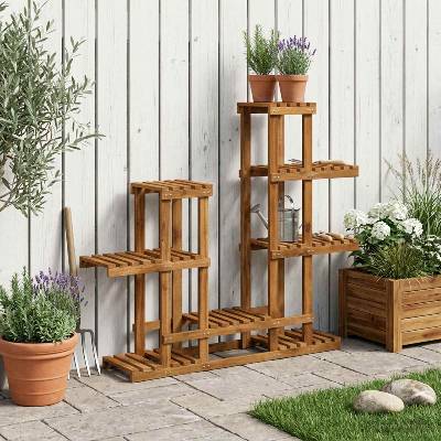 vidaXL Стойка за растения Натурално 118 x 25 x 96, 5 см (903090)