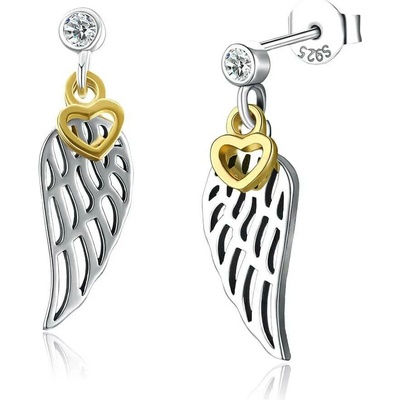Elanis Jewel Stříbrné náušnice Angel Wings Golden Heart se zirkony EJ00716