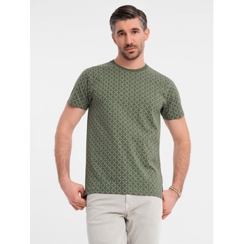 Ombre Clothing Мъжка плетена тениска с цялостен печат - маслинена Ombre Clothing | Zelen | МЪЖЕ | S