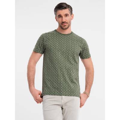 Ombre Clothing Мъжка плетена тениска с цялостен печат - маслинена Ombre Clothing | Zelen | МЪЖЕ | S