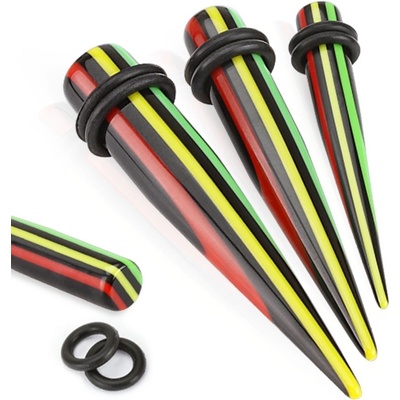 Šperky Eshop akrylový taper do ucha, barevné proužky v rasta stylu SP64.27