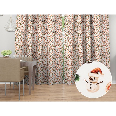 Biante Vianočný bavlnený záves Sandra SA-516 Vianočné perníčky a ozdoby na bielom 150x140 cm