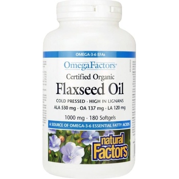 Image 1 of Natural Factors Certified Organic Flaxseed Oil [180 Гел капсули]