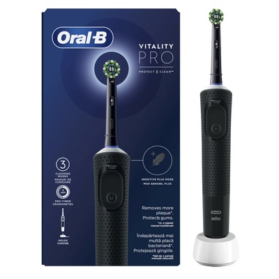 Oral-B Електрическа четка за зъби Oral-B Vitality Pro, 2D почистване, 3 програми, 1 зарядно устройство, 1 накрайник, Черен (Oral-B Vitality Pro)